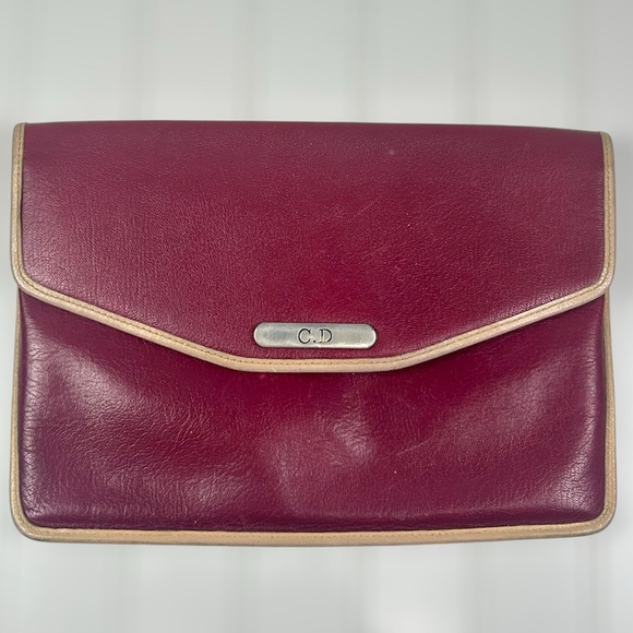 Christian Dior Burgundy Leather Clutch - Picture 1 of 9